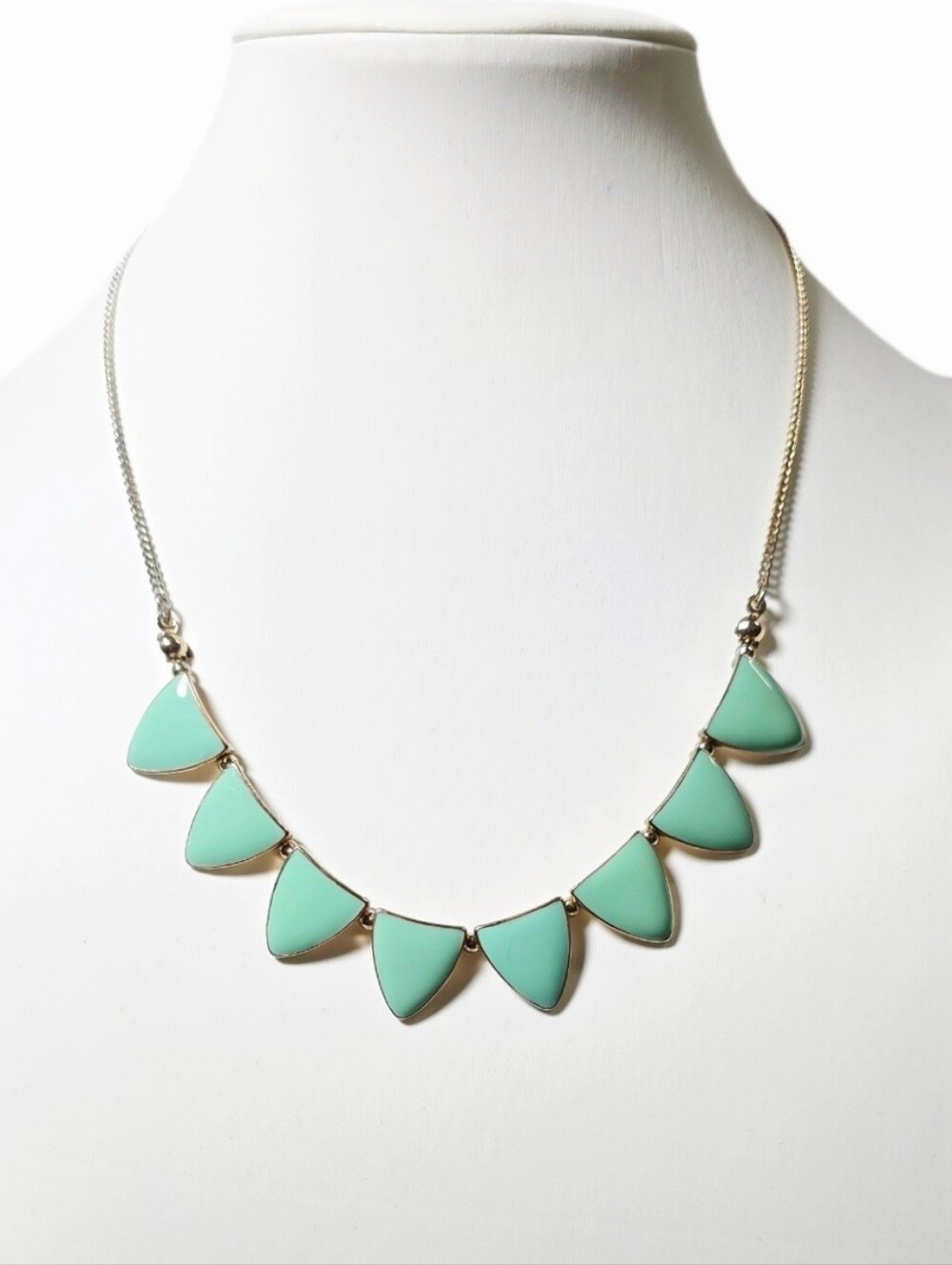 Minty Spring Green Enameled Triangle Gold-Tone Statement Necklace